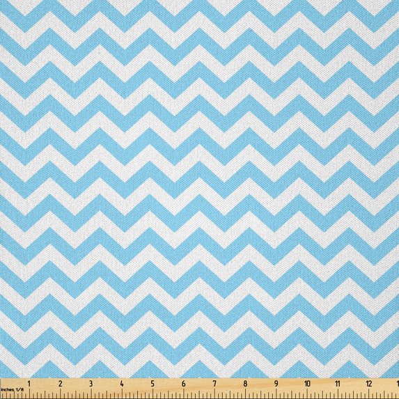 Ambesonne Blue and White Fabric by the Yard Microfiber, Striped Tile Design, 5 Yards, Sky Blue and White