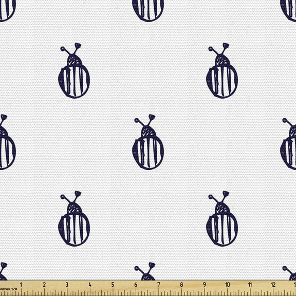 Ambesonne Blue and White Fabric by the Yard Upholstery, Doodle Style Insects, 3 Yards, Dark Blue White