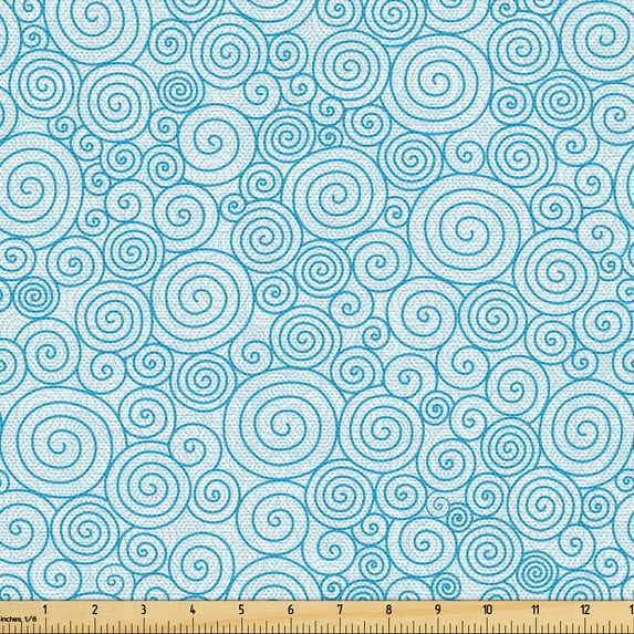 Ambesonne Blue and White Fabric by the Yard Upholstery, Sea Wave Swirls, 3 Yards, Blue and White