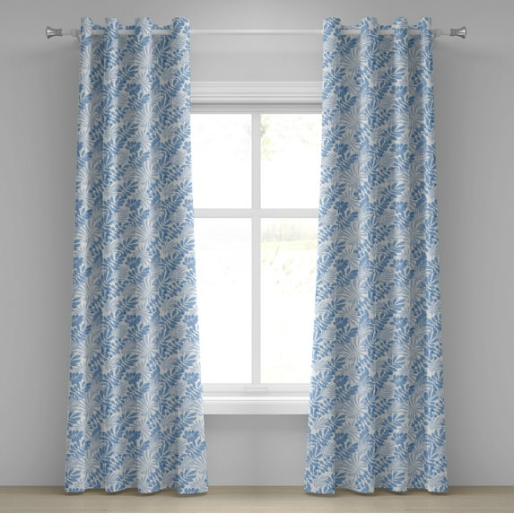 Ambesonne Blue and White Grommet Curtain, Hawaii Leaves, 50" x 108", Pale Blue and White