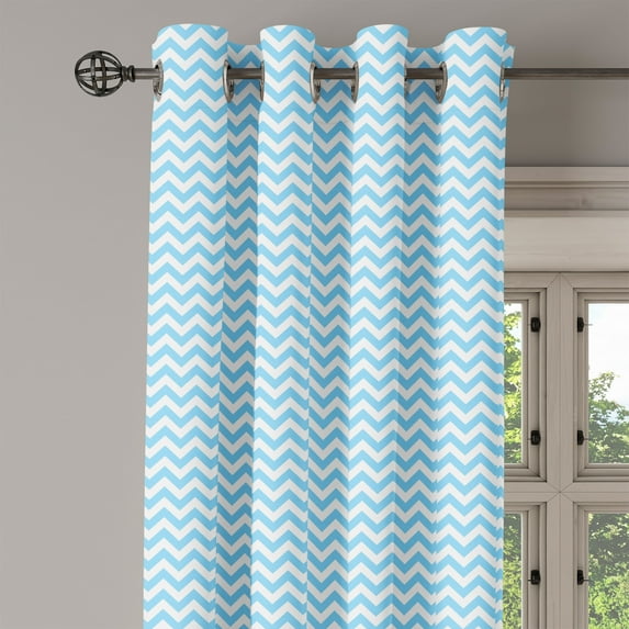 Ambesonne Blue and White Grommet Curtain Single Panel, Striped Tile Design, 50"x60", Sky Blue and White