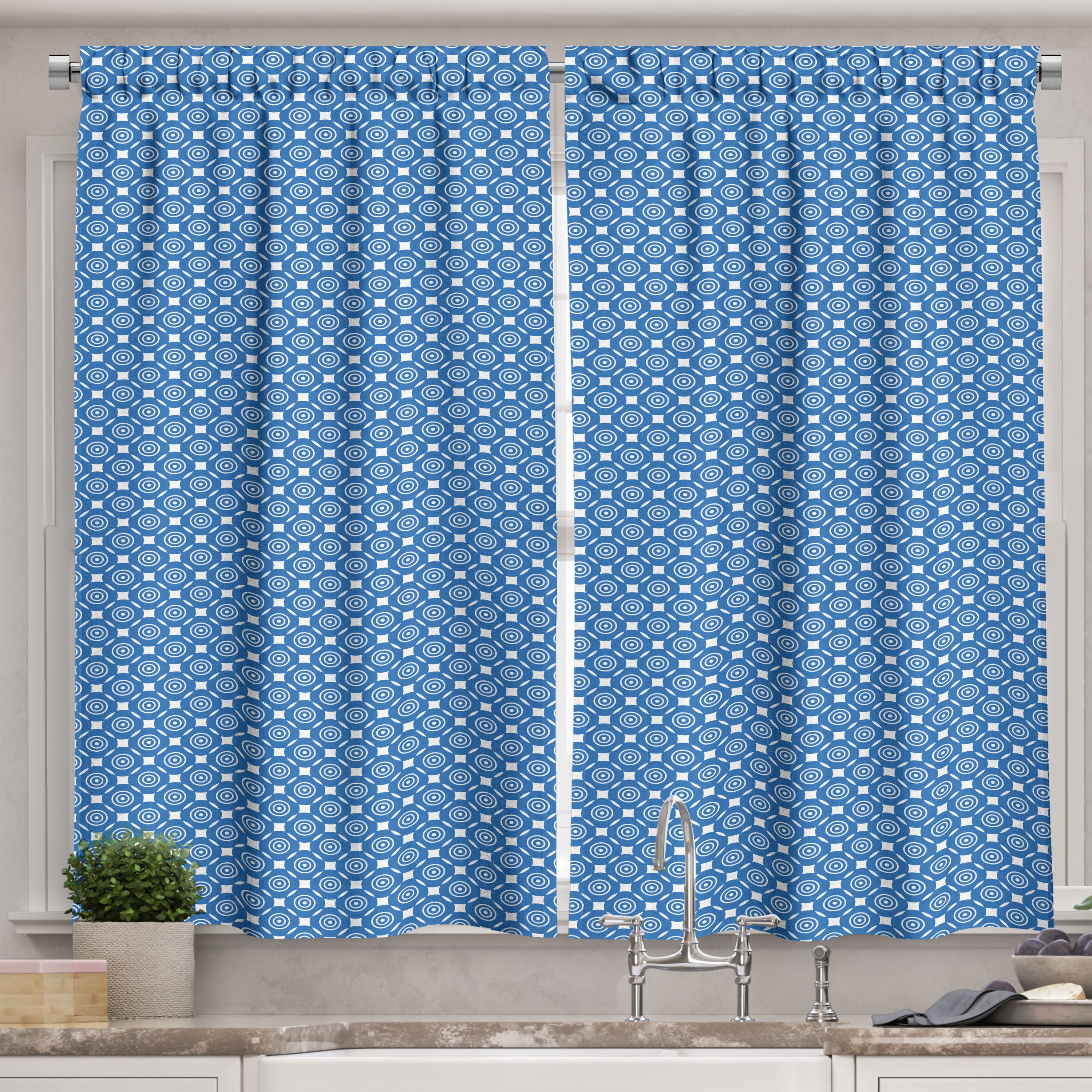 Rectangular Curtains Ambesonne Blue and White Kitchen Curtains, Rectangular Shapes, 55