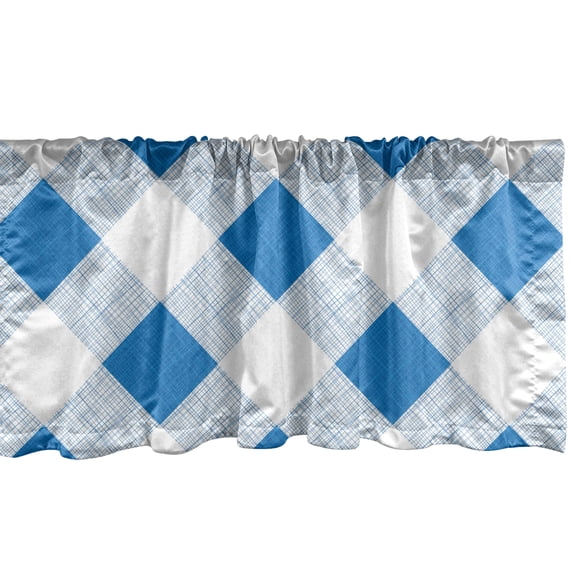 Ambesonne Blue and White Window Valance, Checkered Plaid Grid, 54" X 18", Azure Blue White