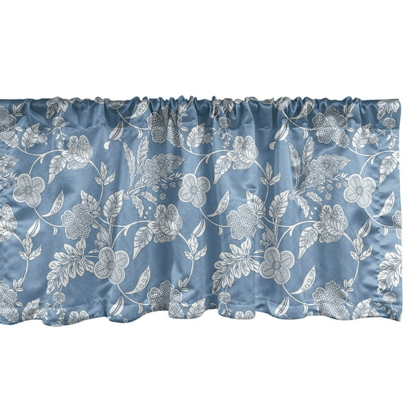 Ambesonne Blue and White Window Valance, Garden Flower Motif, 54" X 18", Blue White