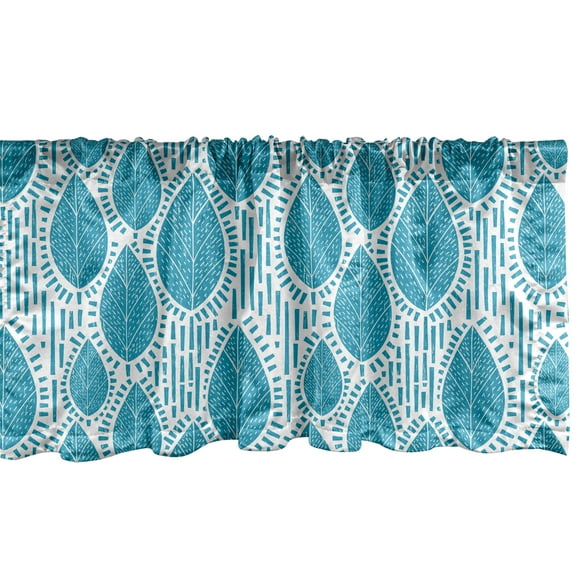 Ambesonne Blue and White Window Valance, Leaf and Stripes, 54" X 12", Blue and White