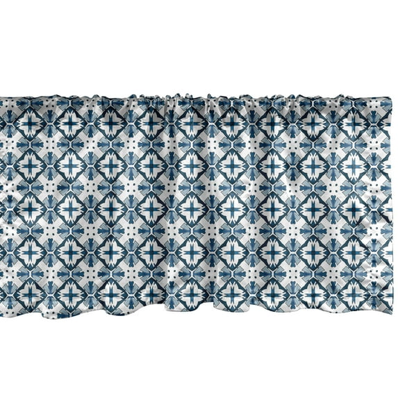 Ambesonne Blue and White Window Valance, Portuguese Tiles, 54" X 18", Pale Blue Dark Blue