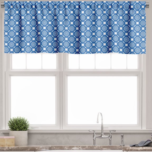 Ambesonne Blue and White Window Valance, Rectangular Shapes, 54" X 18", White and Blue