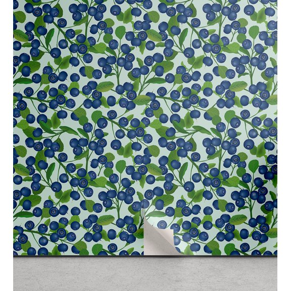Ambesonne Blueberry Pattern Peel & Stick Wallpaper for Home, Art Modern Leafy, 13"x36", Dark Lavender Fern Green