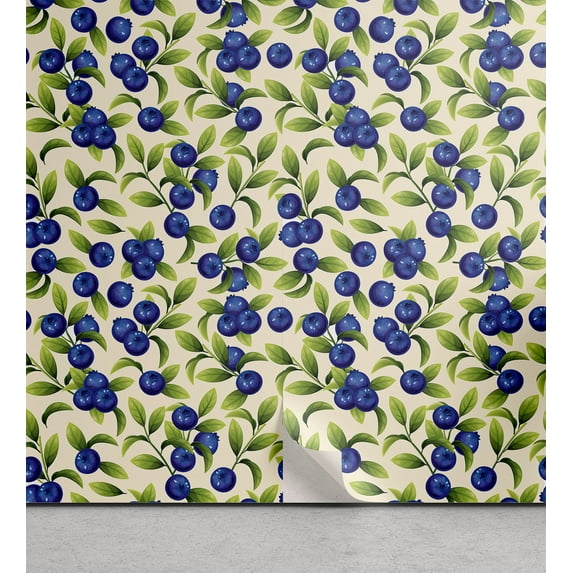 Ambesonne Blueberry Peel & Stick Wallpaper for Home, Botanical Summer Concept, 13"x36", Violet Blue Fern Green