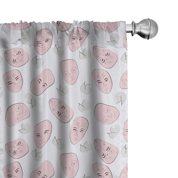 Ambesonne Blush Pink Window Curtains, Spa Faces Sketch, Each 28" W x 84" L, Pale Blue Blush Dust