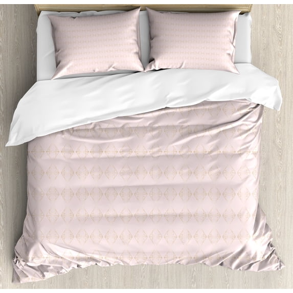 Ambesonne Blush Pink Duvet Cover Set, Modern Diamond Check, Calking, Pale Mustard and Blush