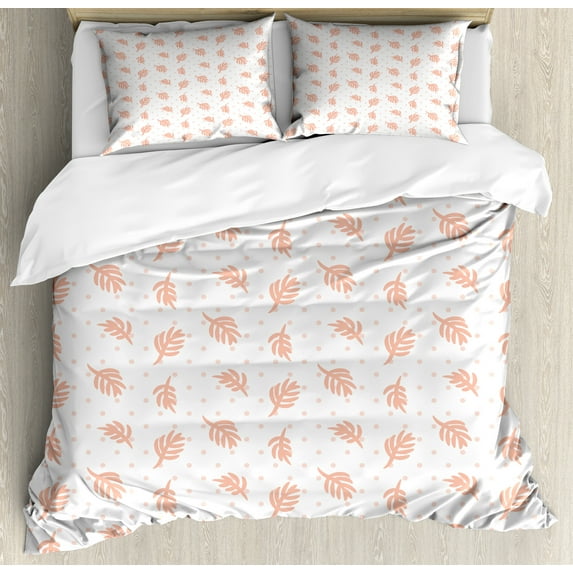 Ambesonne Blush Pink Duvet Cover Sets, Branches on Polka Dots, 2-Queen, Blush and White