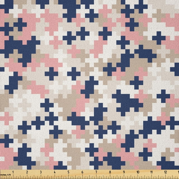 Ambesonne Blush Pink Fabric by the Yard Microfiber, Mosaic Contemporary Art, 5 Yards, Blush Tan and Dark Blue