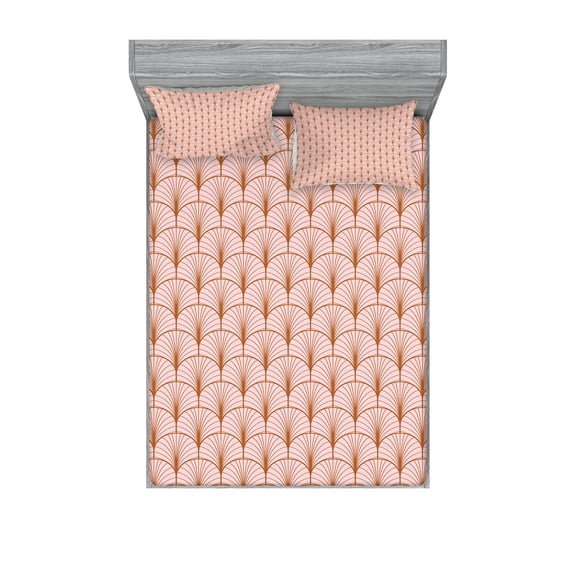 Ambesonne Blush Pink Fitted Sheet & Pillow Sham Set, Geometric Art Deco Motif, Full, Ginger and Blush