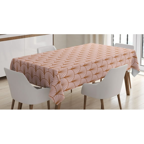 Ambesonne Blush Pink Tablecloth Rectangular Table Cover, Geometric Art Deco Motif, 52"x70", Ginger and Blush