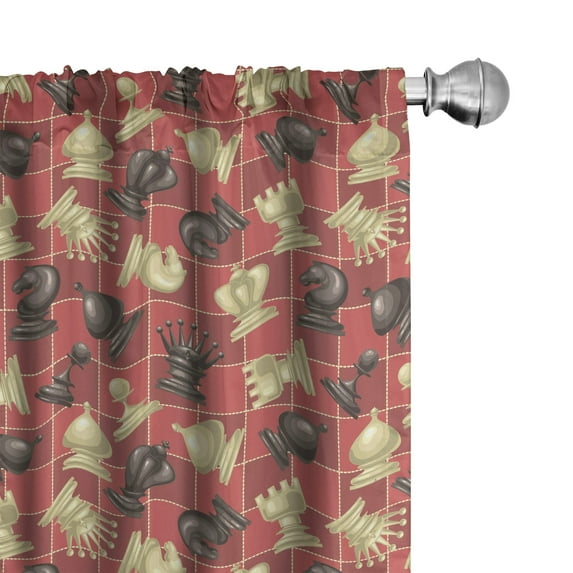 Ambesonne Board Game Window Curtains, Composition Chess Pieces, Each 28" W x 63" L, Cream Vermilion Eggplant