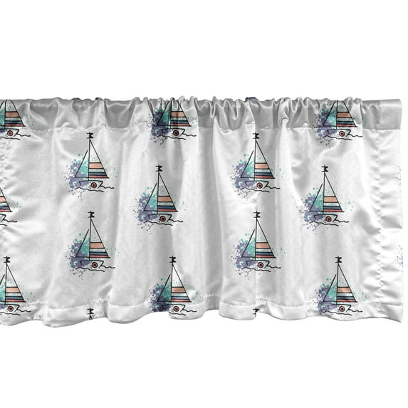 Ambesonne Boat Window Valance, Sailboats Nautical Theme Art, 42" x 18", Multicolor