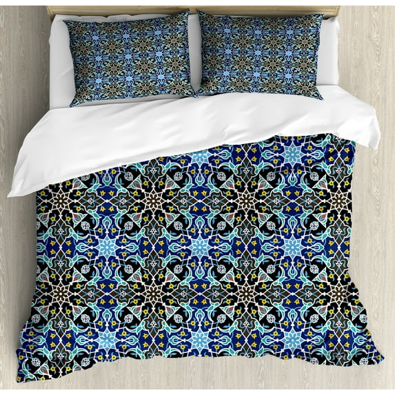 Ambesonne Bohem Duvet Cover Set, Moroccan Eastern Ornaments, Queen, Royal Blue