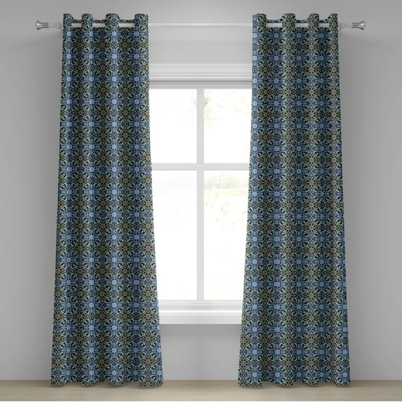 Ambesonne Bohem Grommet Curtain, Moroccan Eastern Ornaments, 50" x 96", Royal Blue