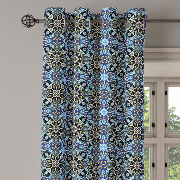 Ambesonne Bohem Grommet Curtain Single Panel, Moroccan Eastern Ornaments, 50"x60", Royal Blue