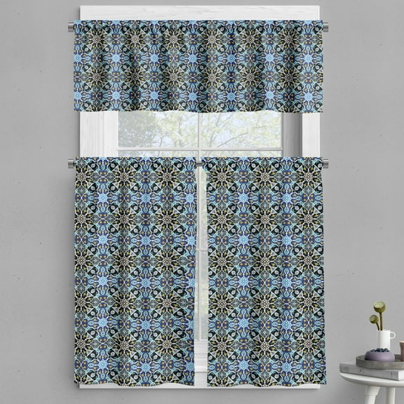Ambesonne Bohem Valance & Curtain, Moroccan Eastern Ornaments, 55"x36", Royal Blue