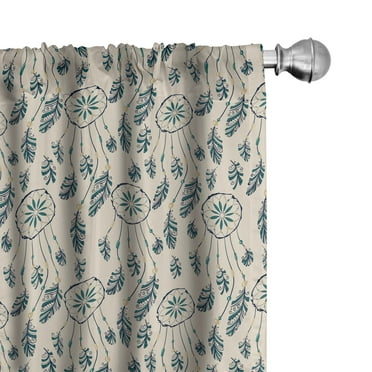 Ambesonne Bohemian 4-Panel Curtains, Dream Catchers Feathers, 56"x84", Eggshell Dark Teal