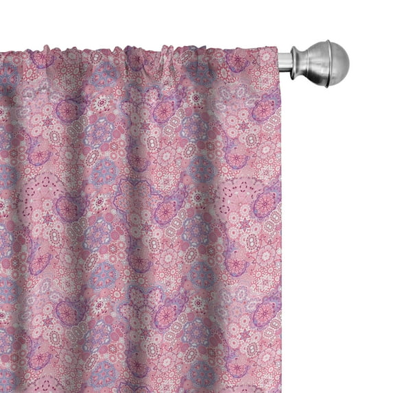 Ambesonne Bohemian Window Curtains, Flower Folklore, Each 28" W x 95" L, Dried Rose Pink