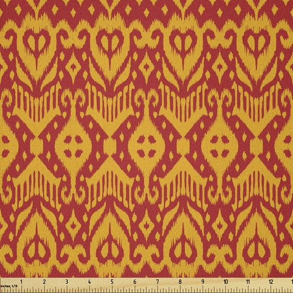 Ambesonne Bohemian Art Fabric by the Yard Microfiber, Creative African Print, 1 Yard, Vermilion and Marigold