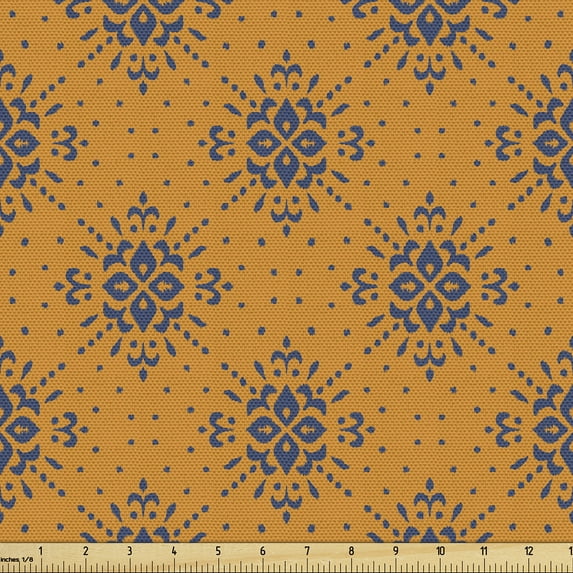 Ambesonne Bohemian Art Fabric by the Yard Upholstery, Snow Flakes Indigenous, 3 Yards, Orange Dark Lavender
