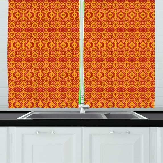 Ambesonne Bohemian Art Kitchen Curtains, Creative African Print, 55"x45", Vermilion and Marigold