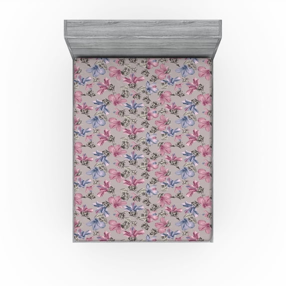 Ambesonne Bohemian Blooms Fitted Sheet, Romance Aura Floral, King Size, Pale Pink Lavender Blue