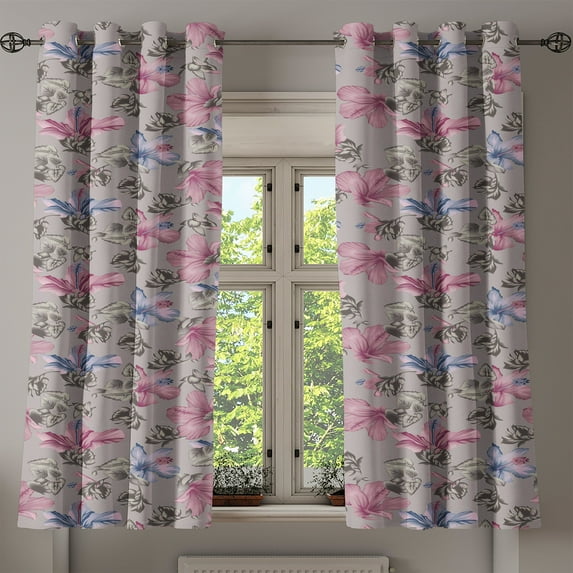 Ambesonne Bohemian Blooms Grommet Curtain, Romance Aura Floral, 50"x63", Pale Pink Lavender Blue