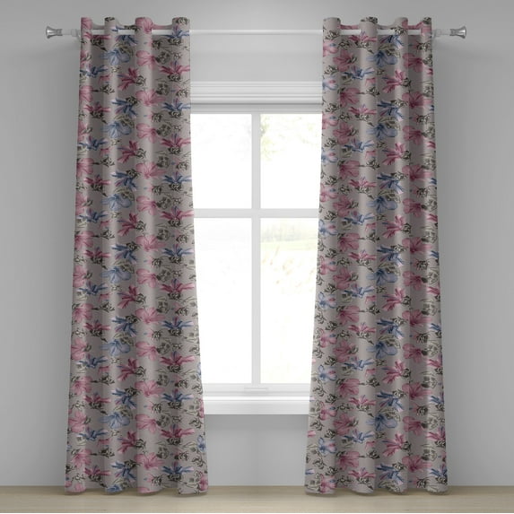 Ambesonne Bohemian Blooms Grommet Curtain, Romance Aura Floral, 50"x72", Pale Pink Lavender Blue