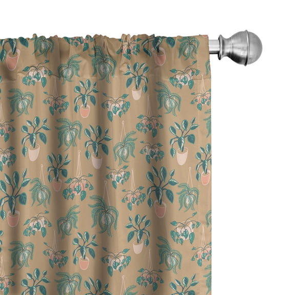 Ambesonne Bohemian Curtains, Botanical Motifs in Pots, Pair of 28"x95", Dark Sand Brown Sea Green