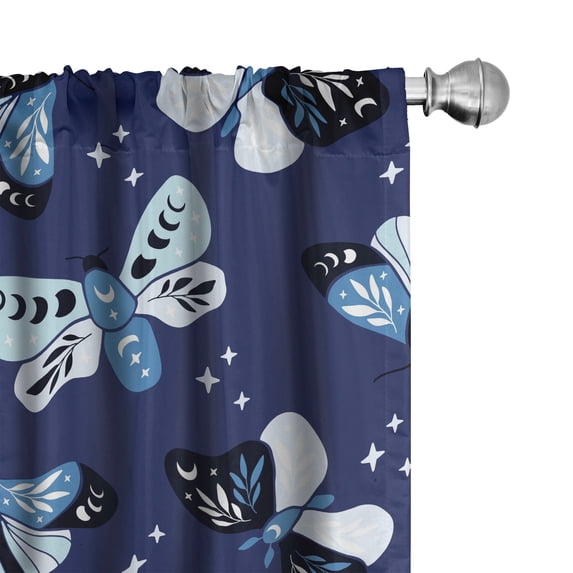 Ambesonne Bohemian Curtains, Butterflies Mystical Art, Pair of 28"x95", Night Blue Charcoal Grey