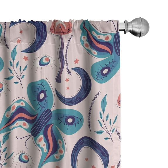 Ambesonne Bohemian Curtains, Butterfly Mushroom Flower, Pair of 28"x95", Teal Pale Pink Coral