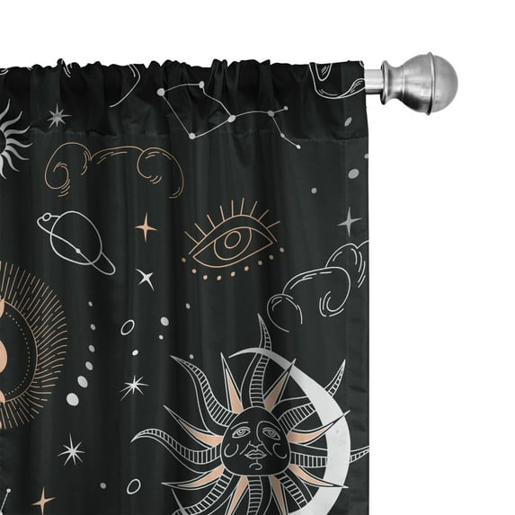 Ambesonne Bohemian Curtains, Celestial Motifs Eyes Moon, Pair of 28"x84", Dark Grey White Tan