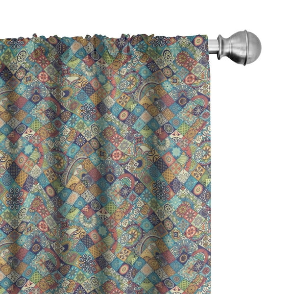 Ambesonne Bohemian Curtains, Checkered Folk, Pair of 28"x95", Multicolor