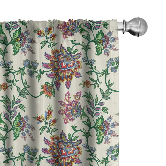 Ambesonne Bohemian Curtains, Colorful Vintage Blooms, Pair of 28"x84", Multicolor
