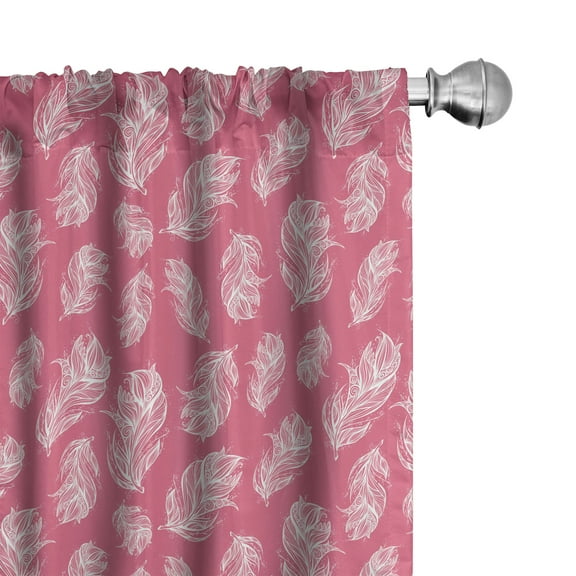 Ambesonne Bohemian Curtains, Curly Feathers Drawing, Pair of 28"x63", Pastel Pink and White