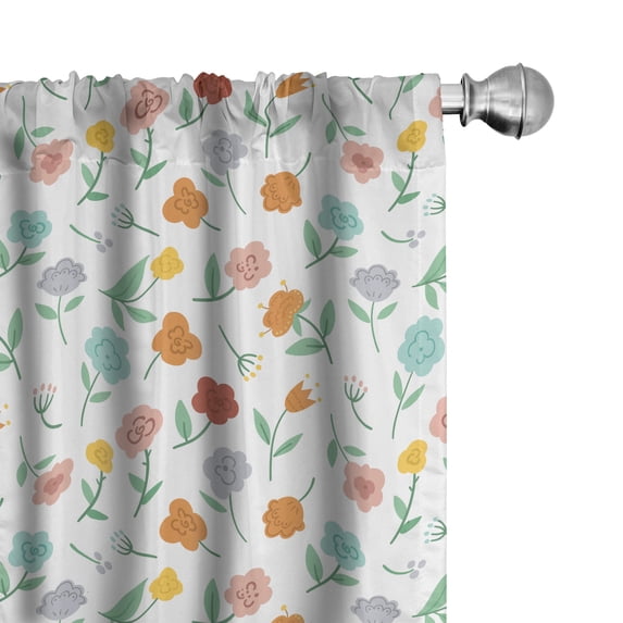 Ambesonne Bohemian Curtains, Ethnic Various Flowers Art, Pair of 28"x63", Persian Orange Pale Teal