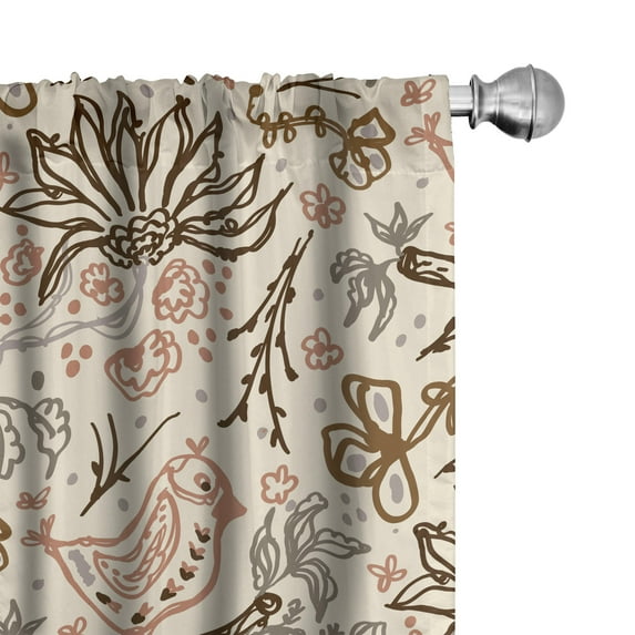 Ambesonne Bohemian Curtains, Flowers Birds Minimalist, Pair of 28"x63", Pale Rust Caramel Fawn