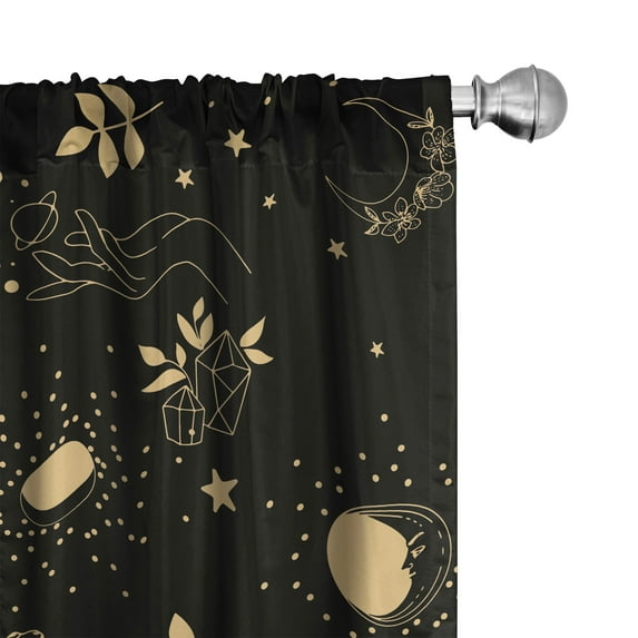 Ambesonne Bohemian Curtains, Moth Stars Moon Hands Art, Pair of 28"x95", Sand Brown Charcoal Grey