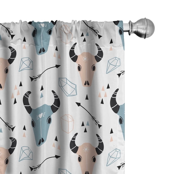 Ambesonne Bohemian Curtains, Skull Crystal Arrows Art, Pair of 28"x95", White Multicolor