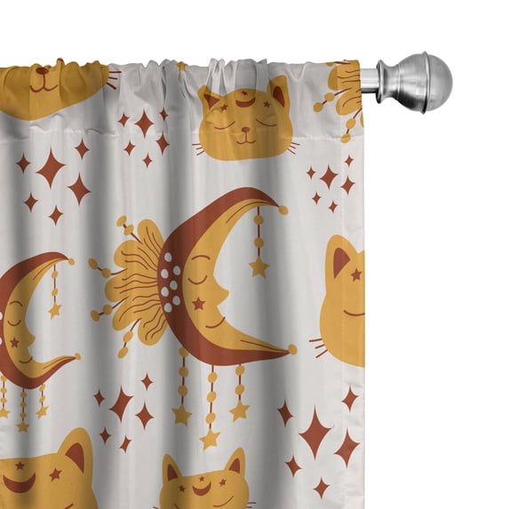 Ambesonne Bohemian Curtains, Sleeping Cats Crescent Art, Pair of 28"x95", Dark Yellow Redwood