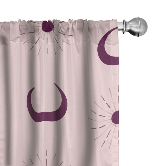 Ambesonne Bohemian Curtains, Sun Moon Astronomy Plot, Pair of 28"x84", Pale Eggplant and Rose