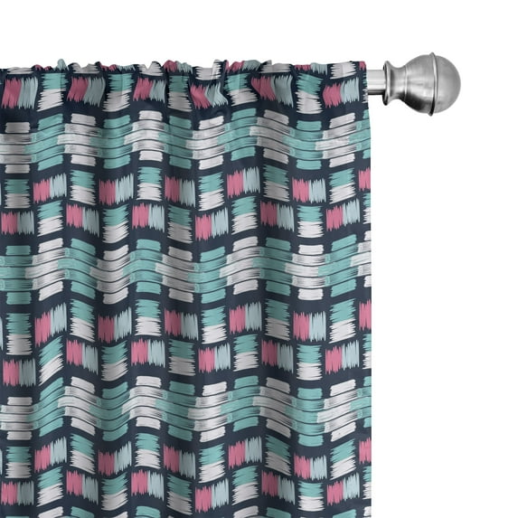 Ambesonne Bohemian Curtains, Tribal Geometric Ornament, Pair of 28"x63", Pastel Pink Seafoam Blue