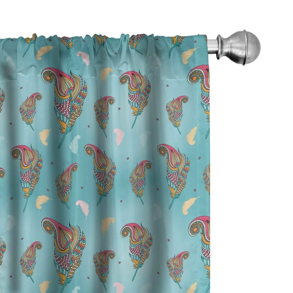 Ambesonne Bohemian Curtains, Zentangle Feather Forms, Pair of 28"x84", Seafoam Multicolor