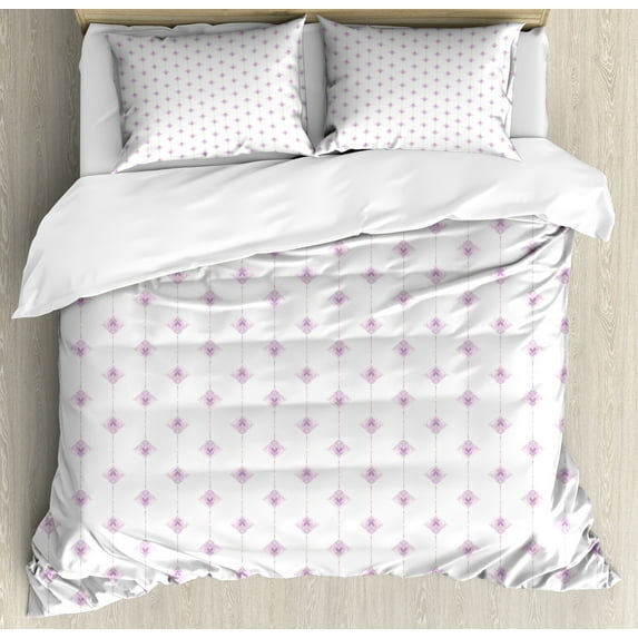 Ambesonne Bohemian Duvet Cover Set, Tribal Inspired Flourishes, Queen, Pale Purple Pale Mauve