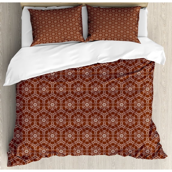 Ambesonne Bohemian Duvet Cover Sets, Earth Tones Motifs, 2-King, Redwood White